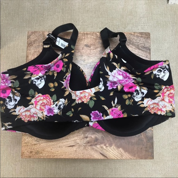 Torrid BLACK SKULL FLORAL FRONT CLASP T-SHIRT BRA - Picture 13 of 15